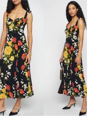 NWT Reformation Nadira Floral Print Tie-Shoulder Midi Dress Luisa Size 8